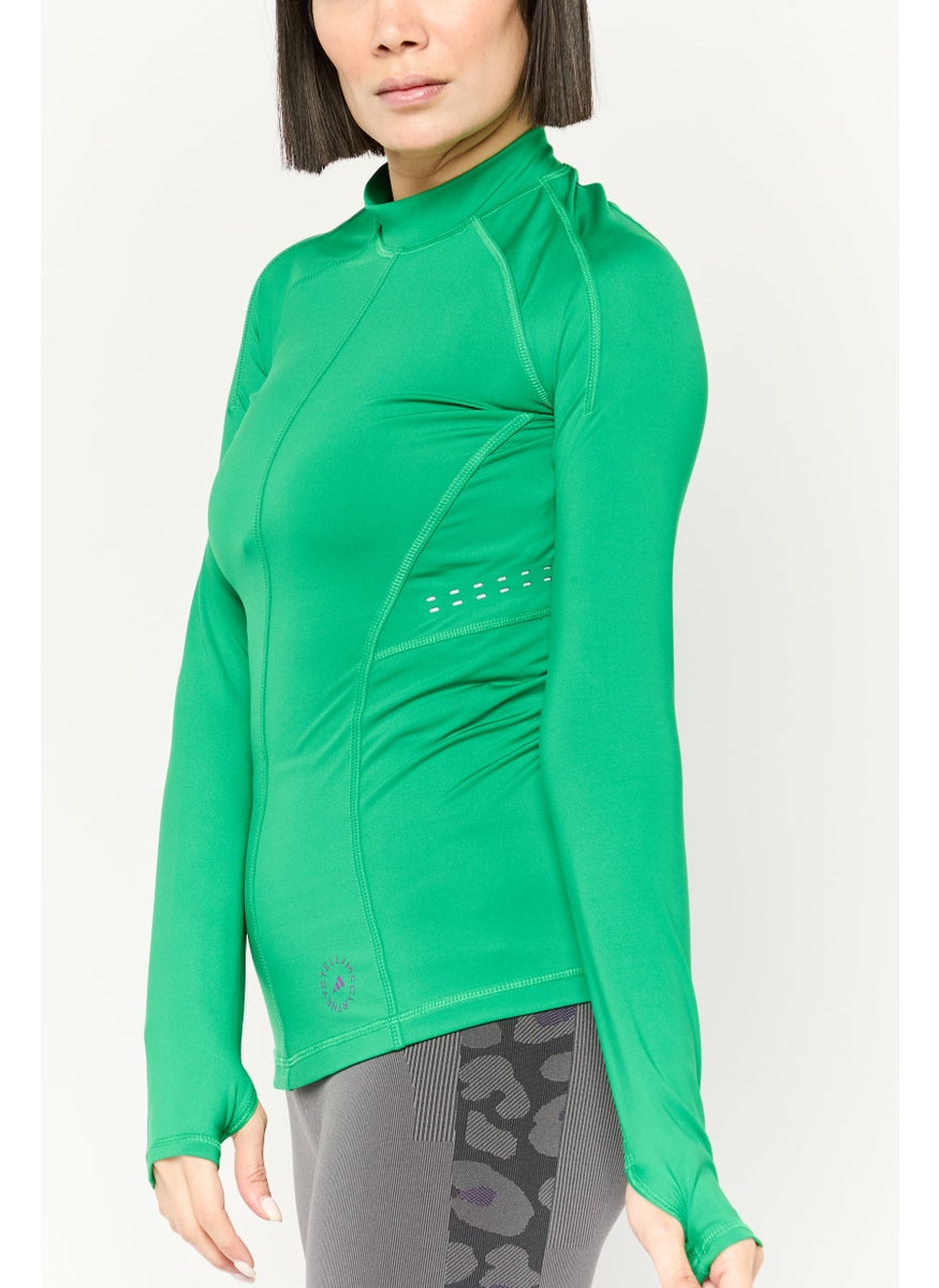 Women Sportswear Fit Long Sleeves Outdoors Top, Green