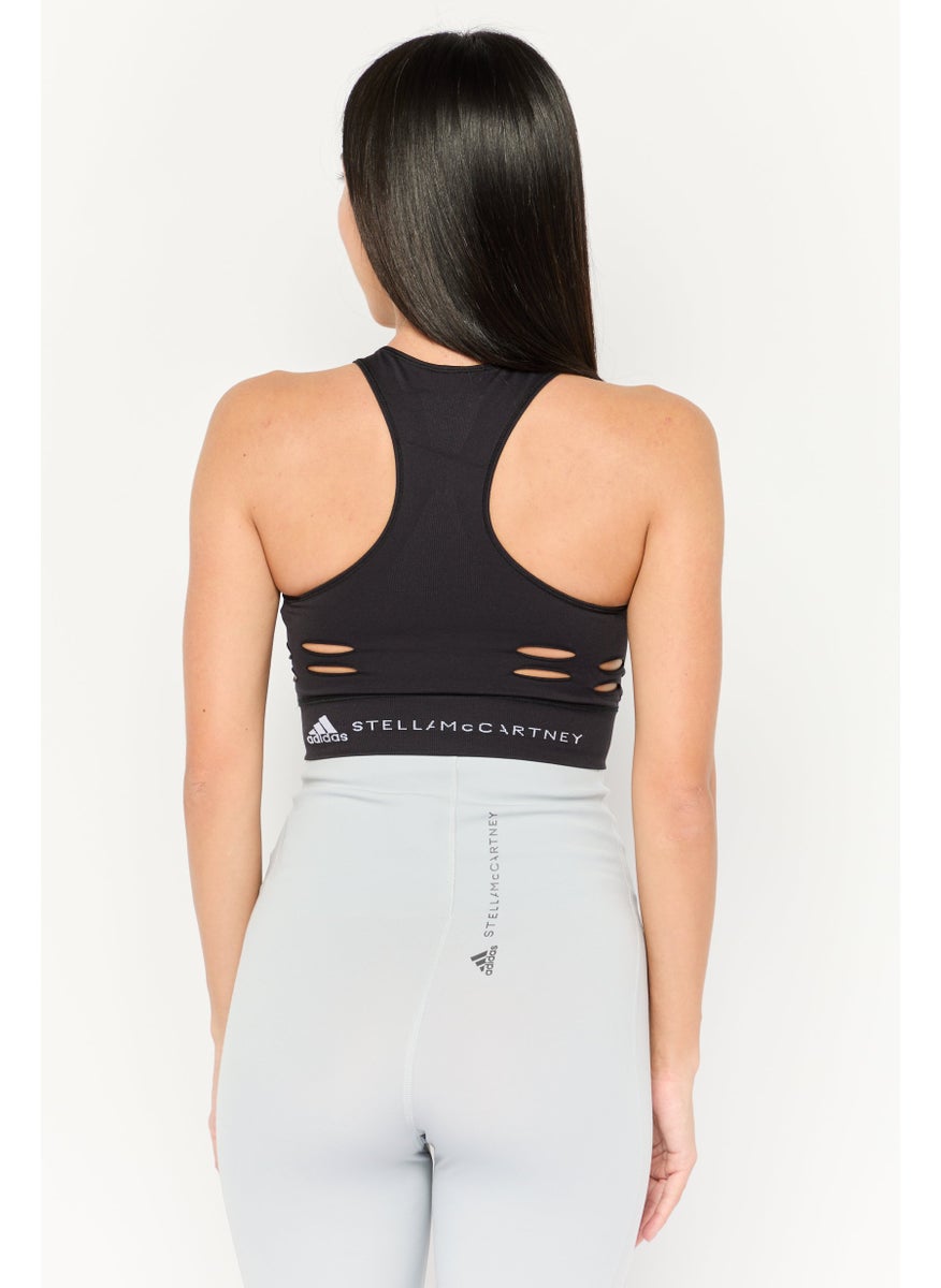 Women Sportswear Fit Brand Logo Tanning Top, Black