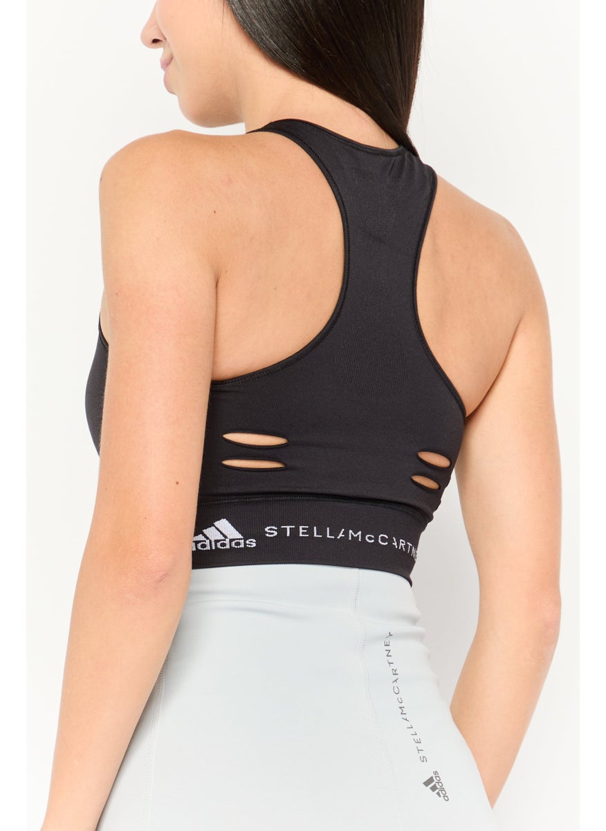 Women Sportswear Fit Brand Logo Tanning Top, Black