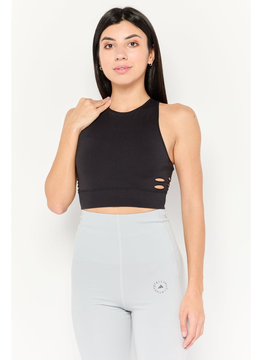 Women Sportswear Fit Brand Logo Tanning Top, Black
