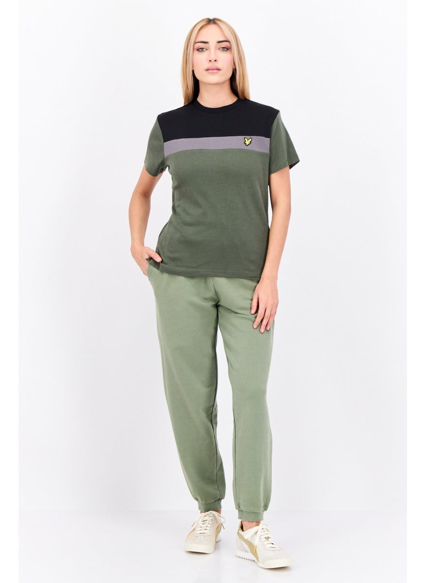 Women Crew Neck Short Sleeves Colorblock T-shirt, Black