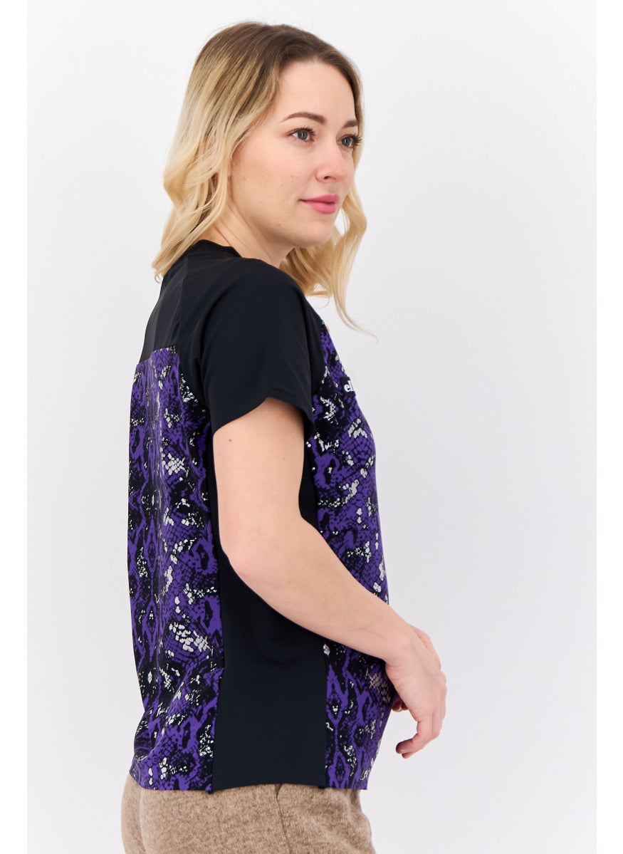 Women Sportswear Fit Short Sleeves Running T-Shirt, Purple Combo