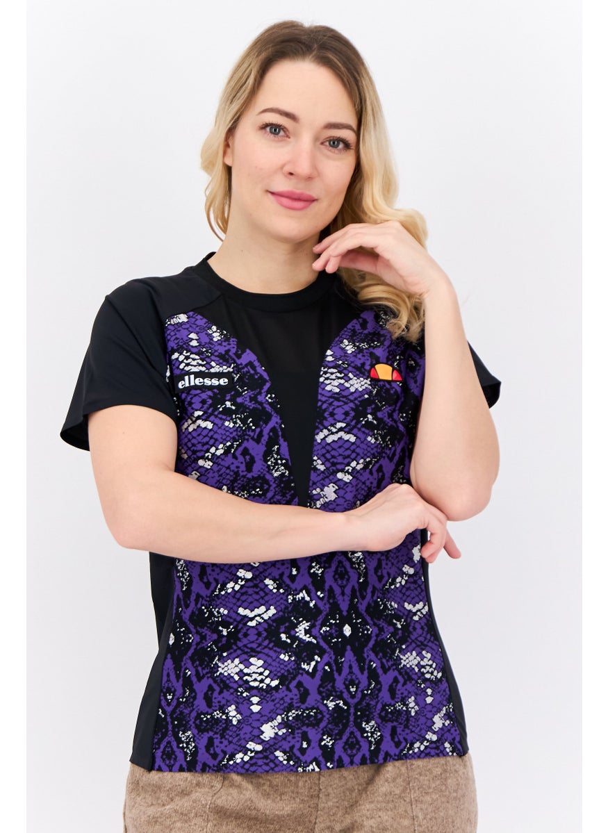 Women Sportswear Fit Short Sleeves Running T-Shirt, Purple Combo