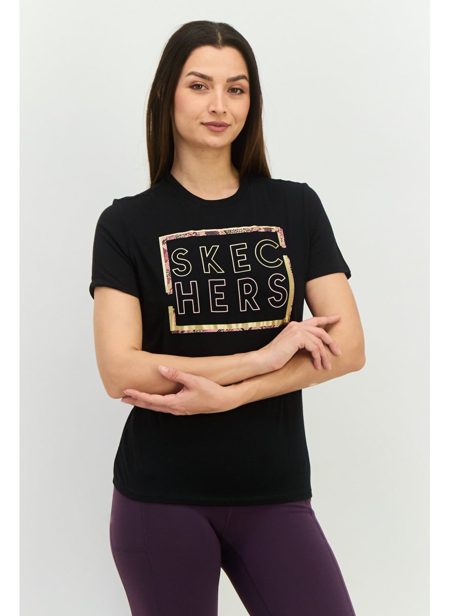 Women Sportswear Fit Short Sleeve Outdoor Top, Black Combo