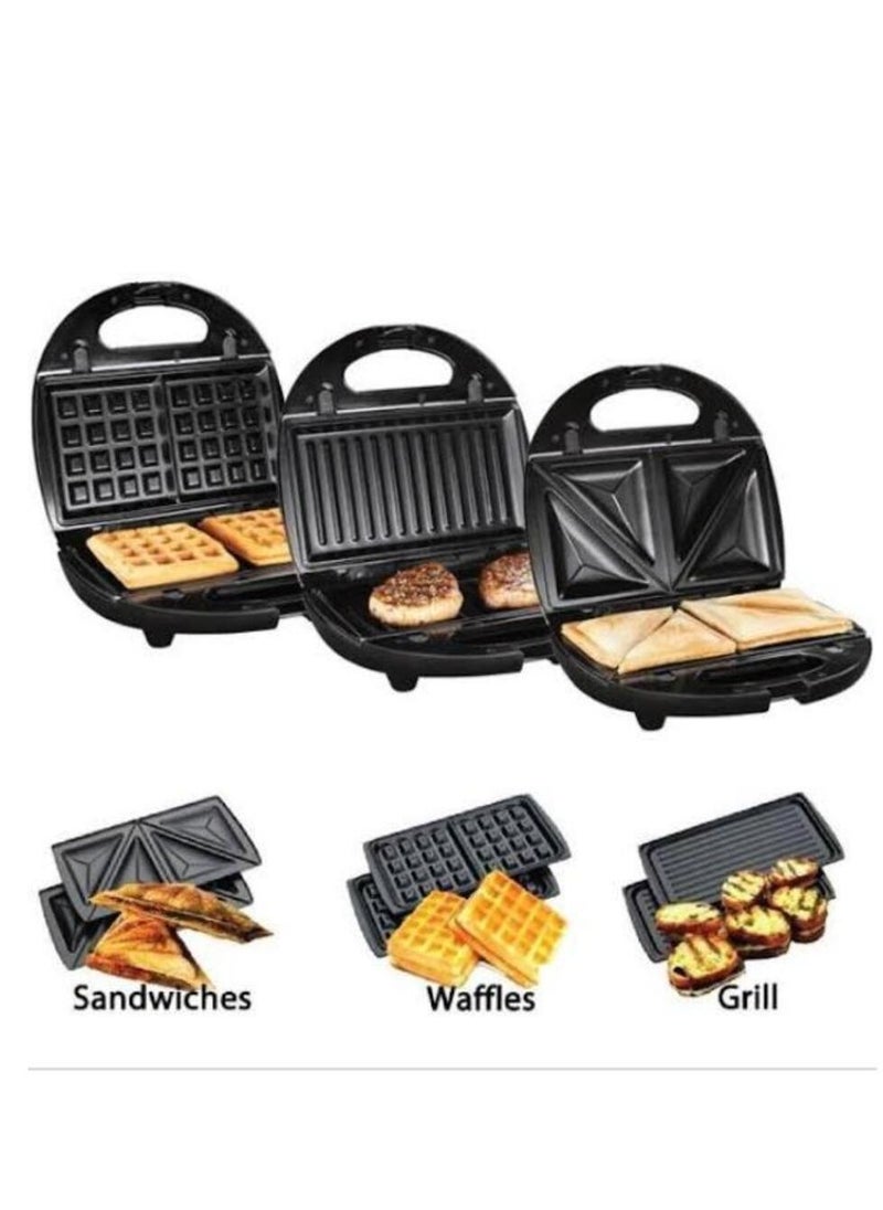 Multi-Snack Maker 3-in-1 - Non-Stick Detachable Cooking Plate | Cooks Delicious Crispy Sandwiches/Waffles/Grills | Cool Touch Handle | Automatic Temperature Control 760 W