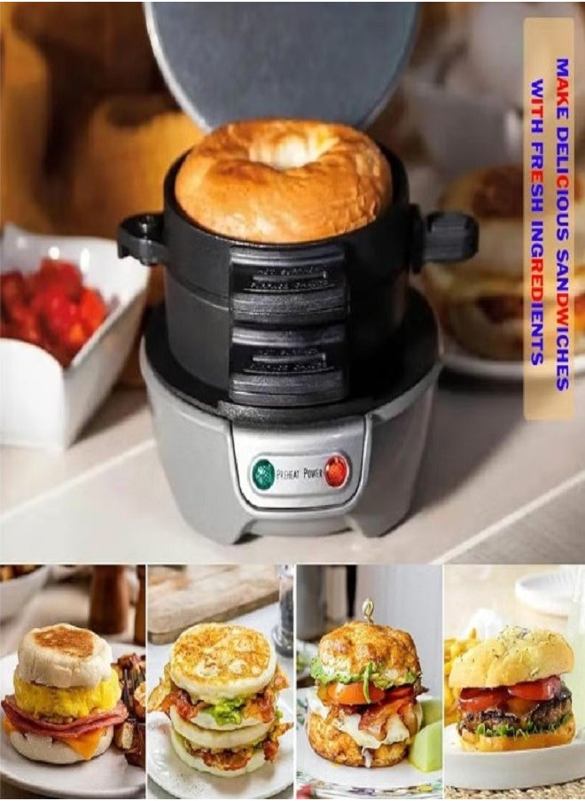 Sandwich Toaster Burger Maker, Panini Press with Egg Rings and Timer, Efficient Non-Stick Heating Plates, for Hamburgers, Waffles Snacks