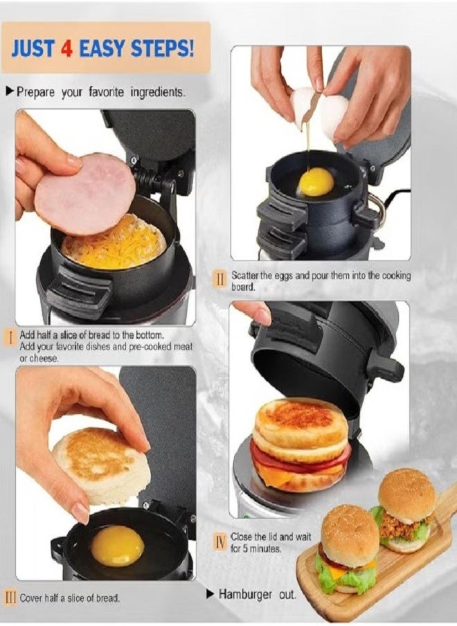 Sandwich Toaster Burger Maker, Panini Press with Egg Rings and Timer, Efficient Non-Stick Heating Plates, for Hamburgers, Waffles Snacks