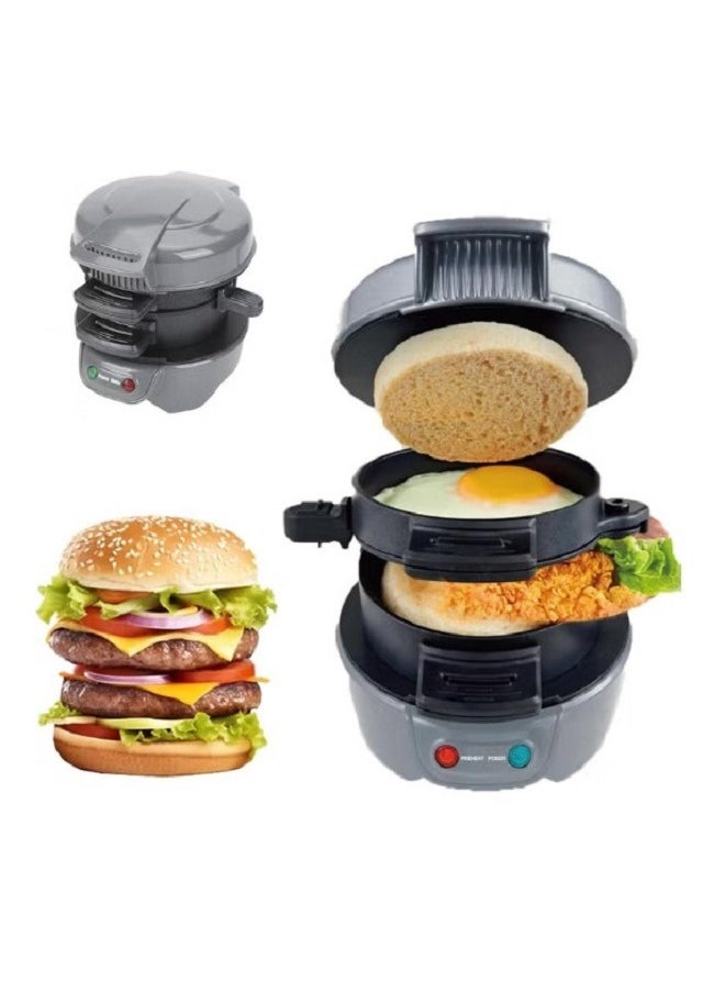 Sandwich Toaster Burger Maker, Panini Press with Egg Rings and Timer, Efficient Non-Stick Heating Plates, for Hamburgers, Waffles Snacks