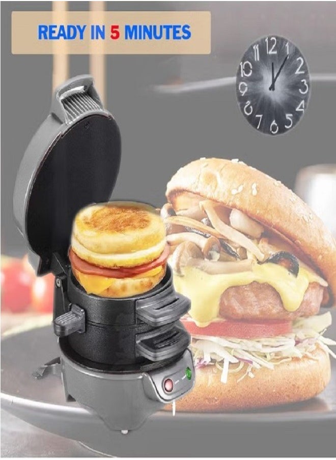 Sandwich Toaster Burger Maker, Panini Press with Egg Rings and Timer, Efficient Non-Stick Heating Plates, for Hamburgers, Waffles Snacks