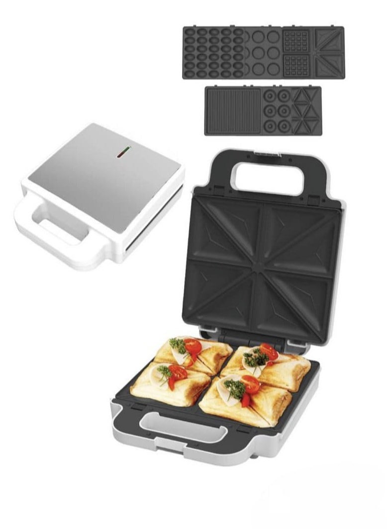 7 in 1 Sandwich & Snack Maker – Samosa, Donut, Grill, Waffle, Pancake, Nut Maker | Dishwasher Safe, Non-Stick Metal Plates White