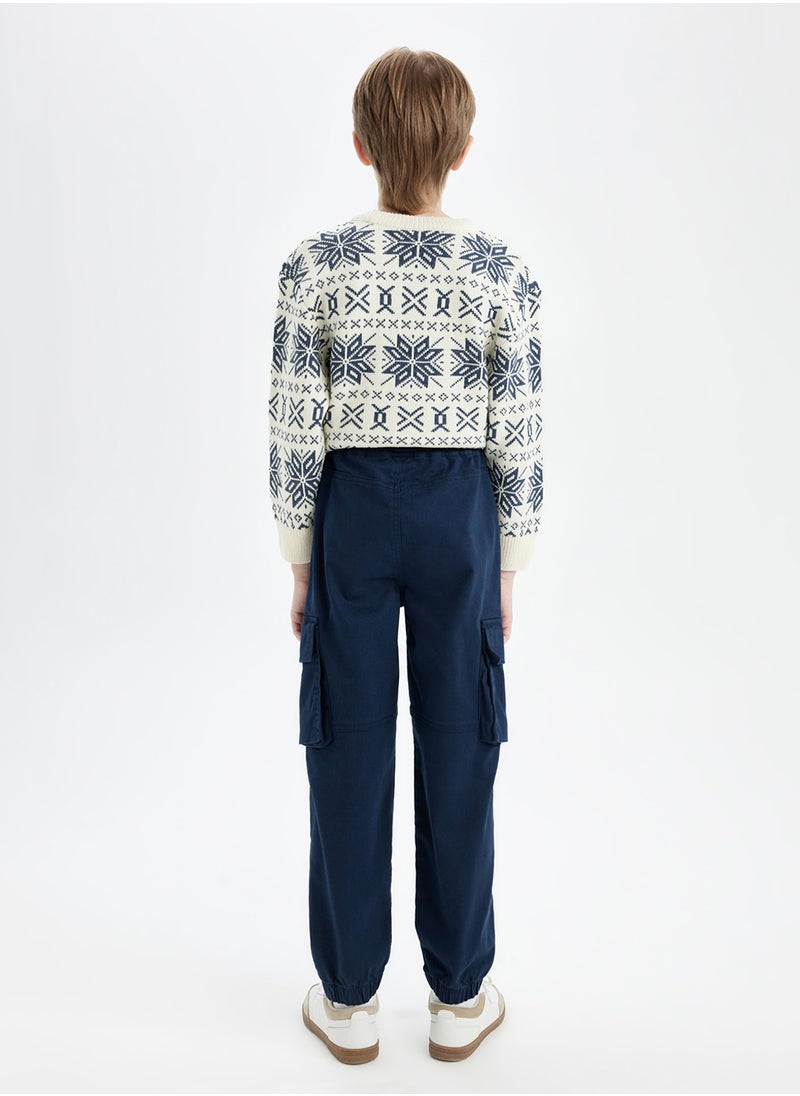 Cargo Pocket Elasticated Waist Drawstring Cuffed Navy Jogger Gabardine Pants