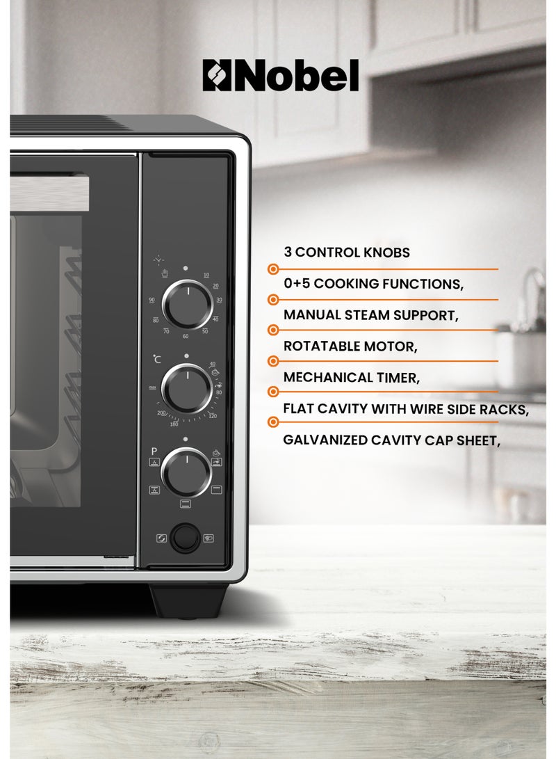 Nobel 50L Multi-Cooker Oven with Adjustable Temperature Control, Turbo Fan, Barbeque Grill, and Steam Support NMC5500- Made In Turkey 50 L 1400 W NMC5500 black