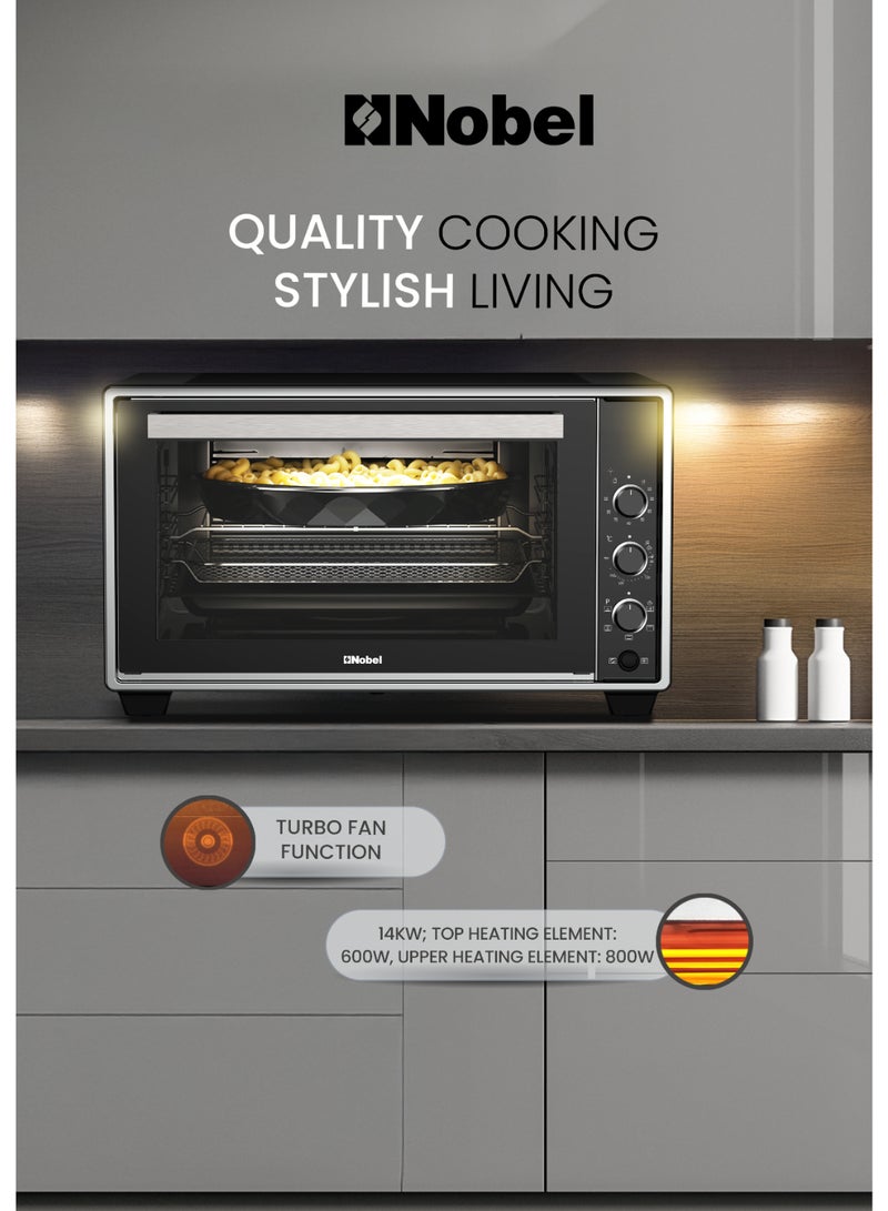 Nobel 50L Multi-Cooker Oven with Adjustable Temperature Control, Turbo Fan, Barbeque Grill, and Steam Support NMC5500- Made In Turkey 50 L 1400 W NMC5500 black