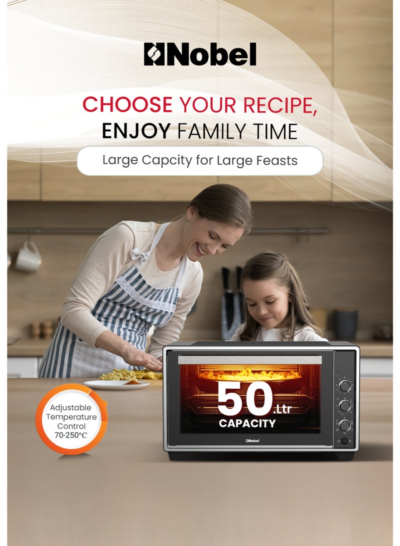 Nobel 50L Multi-Cooker Oven with Adjustable Temperature Control, Turbo Fan, Barbeque Grill, and Steam Support NMC5500- Made In Turkey 50 L 1400 W NMC5500 black