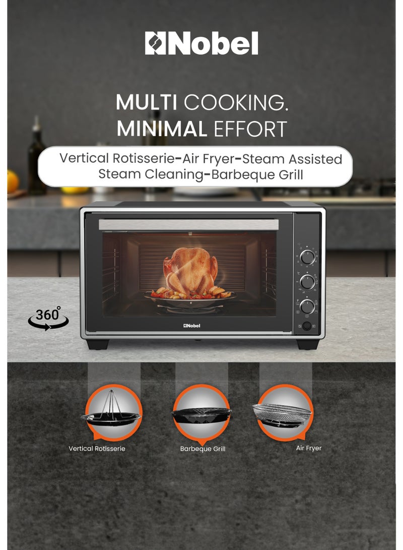 Nobel 50L Multi-Cooker Oven with Adjustable Temperature Control, Turbo Fan, Barbeque Grill, and Steam Support NMC5500- Made In Turkey 50 L 1400 W NMC5500 black
