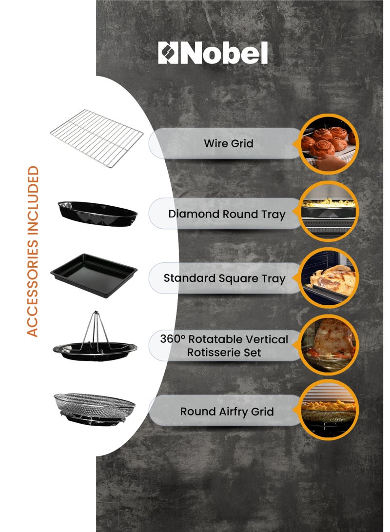 Nobel 50L Multi-Cooker Oven with Adjustable Temperature Control, Turbo Fan, Barbeque Grill, and Steam Support NMC5500- Made In Turkey 50 L 1400 W NMC5500 black