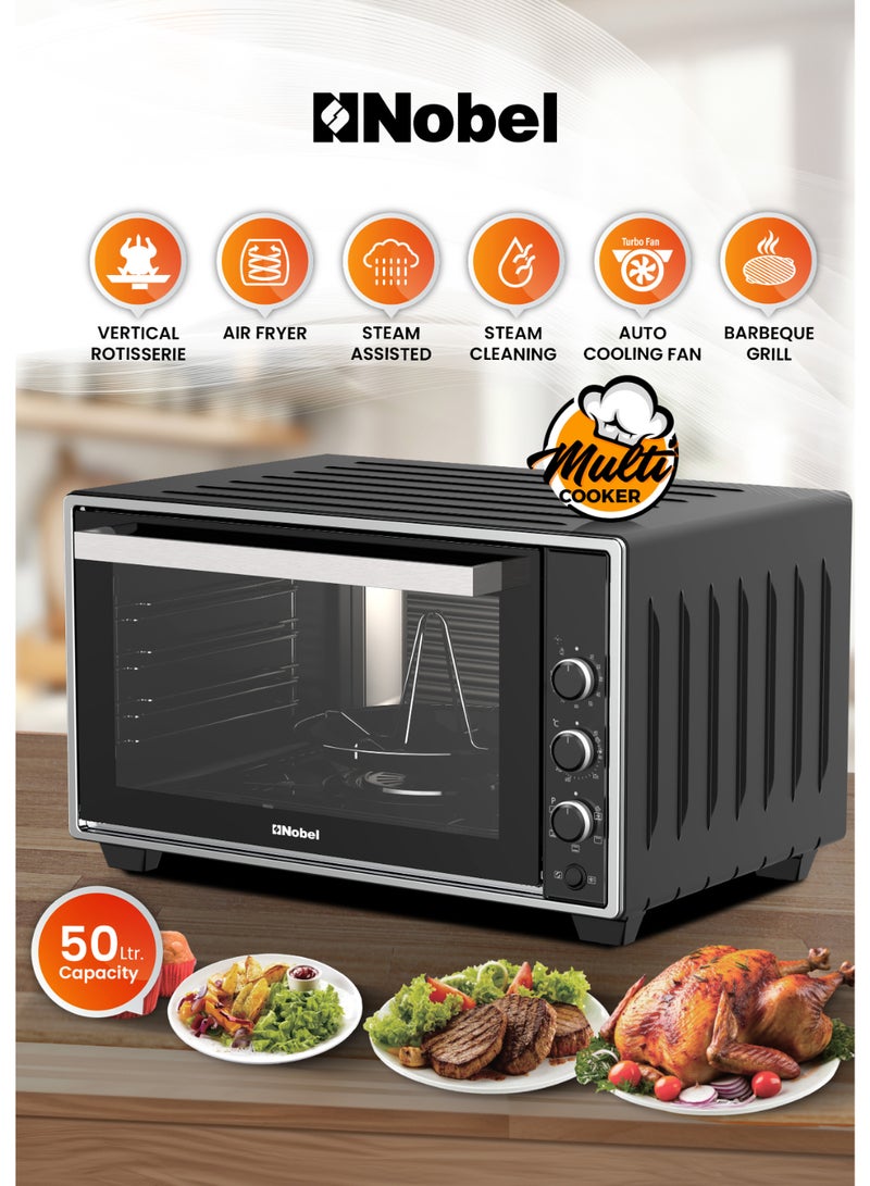 Nobel 50L Multi-Cooker Oven with Adjustable Temperature Control, Turbo Fan, Barbeque Grill, and Steam Support NMC5500- Made In Turkey 50 L 1400 W NMC5500 black