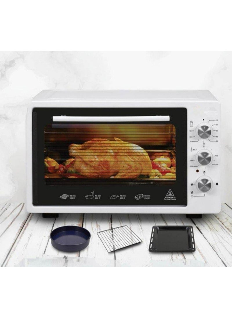 Electric Oven 36L 1300W Countertop Toaster Oven – Adjustable Thermostat, 90-Min Timer, Rotisserie Chicken Grill, Bake, Roast, Pizza Maker – Includes Fry Pan, Wire Rack, Turkey-Made