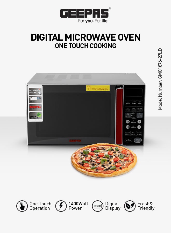 Digital Microwave Oven With Multiple Cooking Menus/Reheating And Defrost Function/Child Lock/Digital Controls 27 L 1400 W GMO1876-27LD Silver