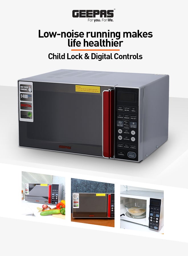 27 Ltr- Digital and Convection Microwave Oven with 10 Powerful Professional Chef Levels,Digital Display, One-Touch Digital Control, Pull Handle Door, Black Color , 2-Year Warranty, (Model: GMO1876-27LD) 27 L 1400 W GMO1876-27LD Silver