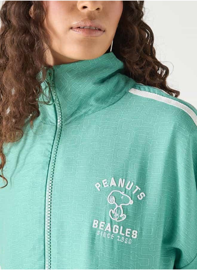 Peanuts Print Bomber Jacket with Long Sleeves and Zip Closure