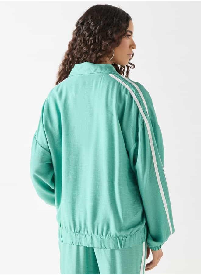 Peanuts Print Bomber Jacket with Long Sleeves and Zip Closure