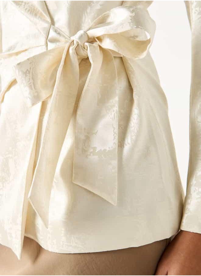 Iconic Textured Notched Lapel Jacket with Long Sleeves and Tie-Up Detail