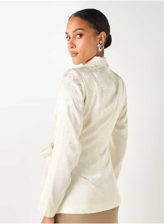 Iconic Textured Notched Lapel Jacket with Long Sleeves and Tie-Up Detail