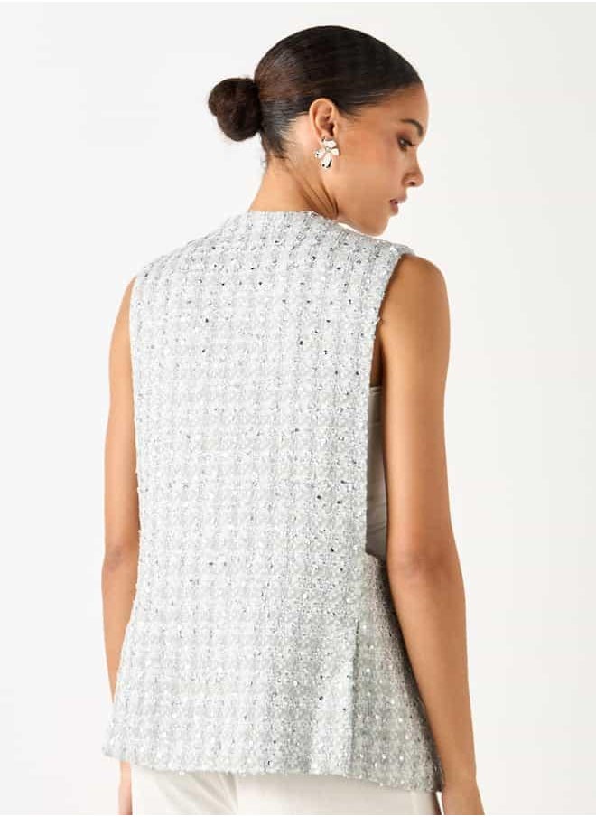 Iconic Embellished Sleeveless Waistcoat with Pockets
