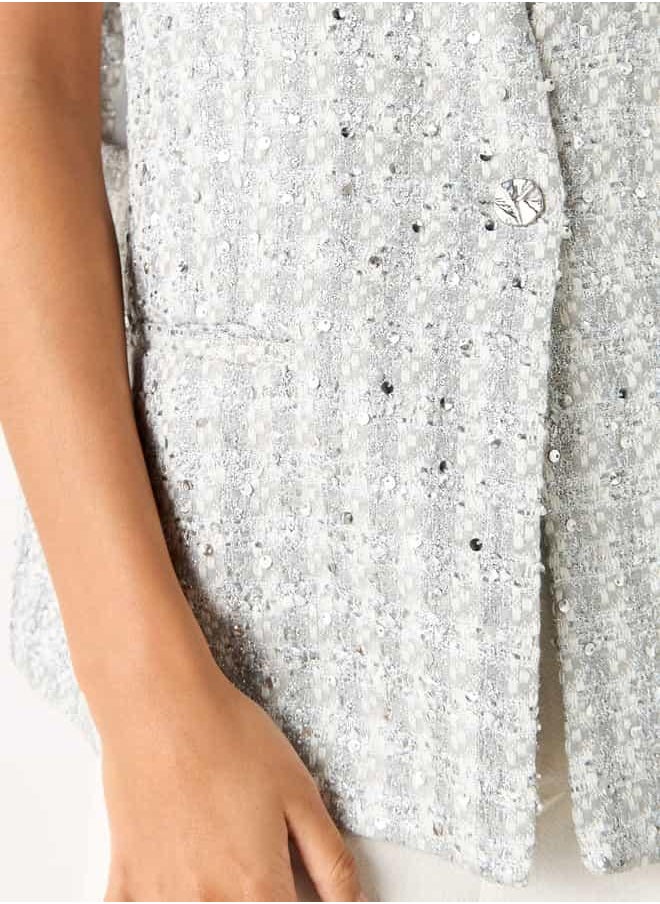 Iconic Embellished Sleeveless Waistcoat with Pockets