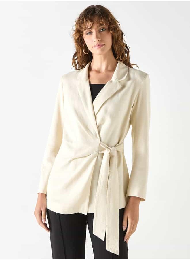 Iconic Textured Wrap Jacket with Notched Lapel and Tie-Up Detail
