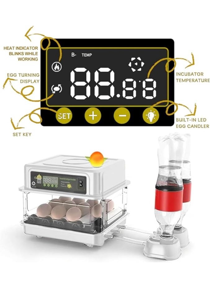 Egg Incubator,Small Household Digital Automatic Incubators for Hatching Parrot/Birds/Chickens/Ducks/Quails and Goose,Built-in Led Candler (24 eggs)