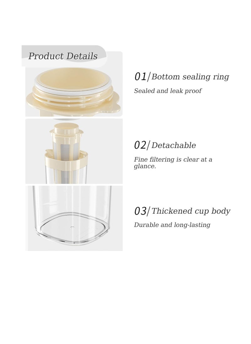 Cold Brew Coffee Maker with Removable Nylon Filter Net, 1100ML PP Coffee Cups with Top Handle Style, Manual Cold Brew Coffee Maker, Ice Fruit Teapot Filter, Beige