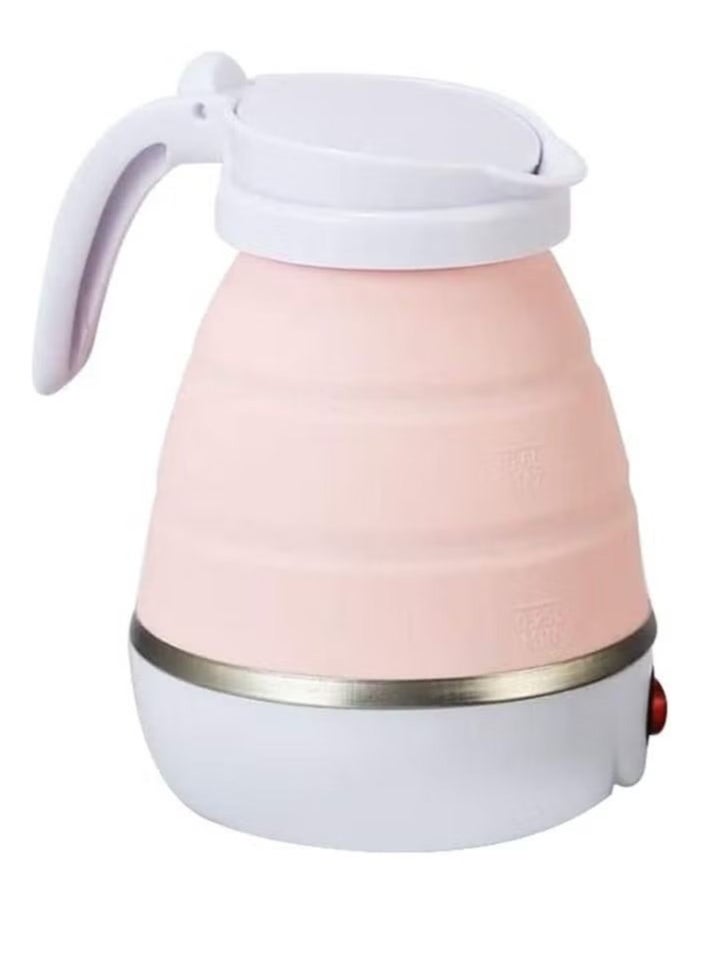 600ml Portable Folding Electric Kettle, Food Grade Silicone Kettle with Separable Power Cord, Mini Collapsible Water Container for Home Kitchen Outdoor (Pink)