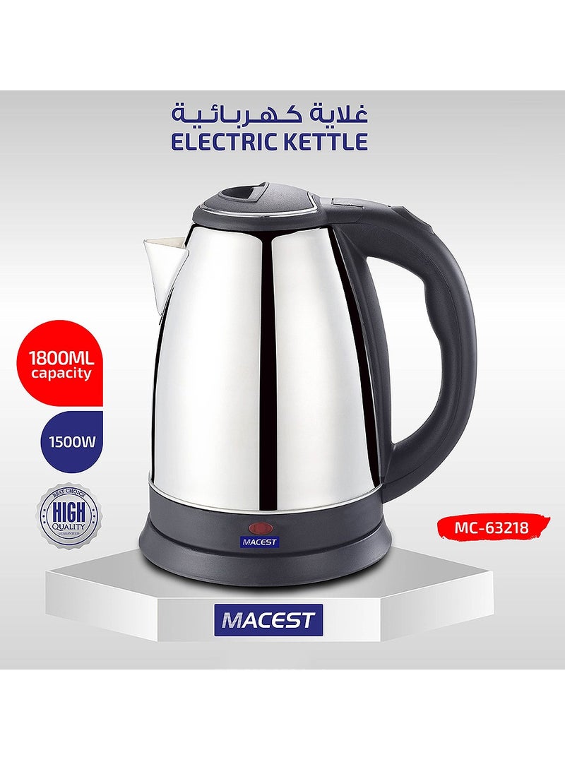 1500 Watt Electric Kettle with 1.8 Litres Capacity Macest MC-63218 - Silver & Black