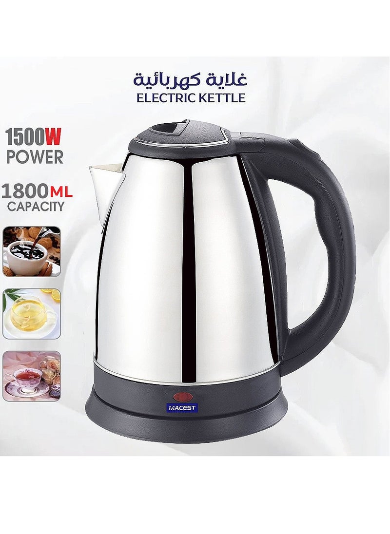 1500 Watt Electric Kettle with 1.8 Litres Capacity Macest MC-63218 - Silver & Black
