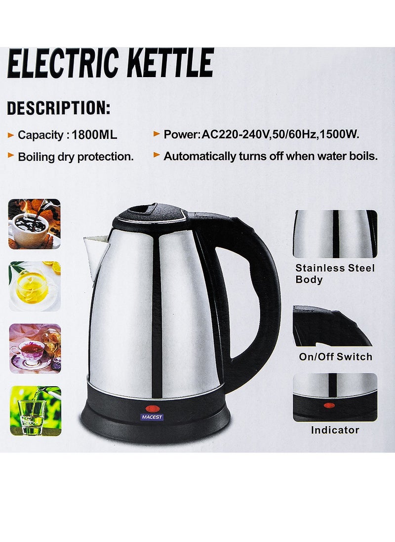 1500 Watt Electric Kettle with 1.8 Litres Capacity Macest MC-63218 - Silver & Black
