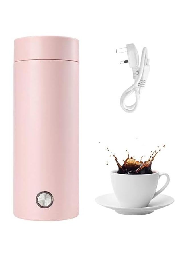 Portable Travel Kettle, 400ML Small Electric Travel Kettle, 3 in 1 Electric Heating Cup, Fast Boil and Auto Shut Off Heating Mug for Tea, Coffee, Baby Milk, Stainless Steel Kettle (Pink)