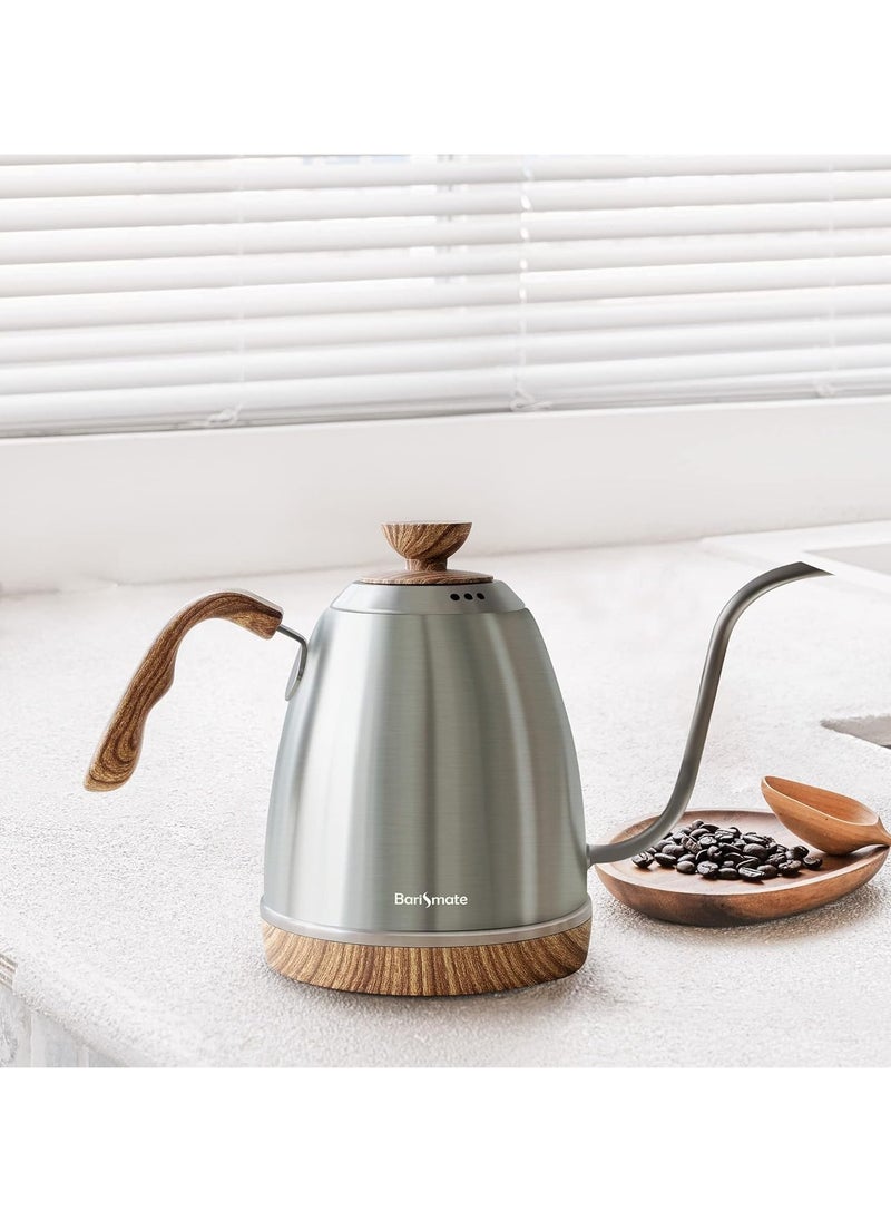 Electric Stainless Steel Gooseneck Kettle Temperature Control Variable For Coffee Tea Water Pour Over 1200 Watt Quick Heating 1 Liter Boil-dry Protection Touch Screen Silver