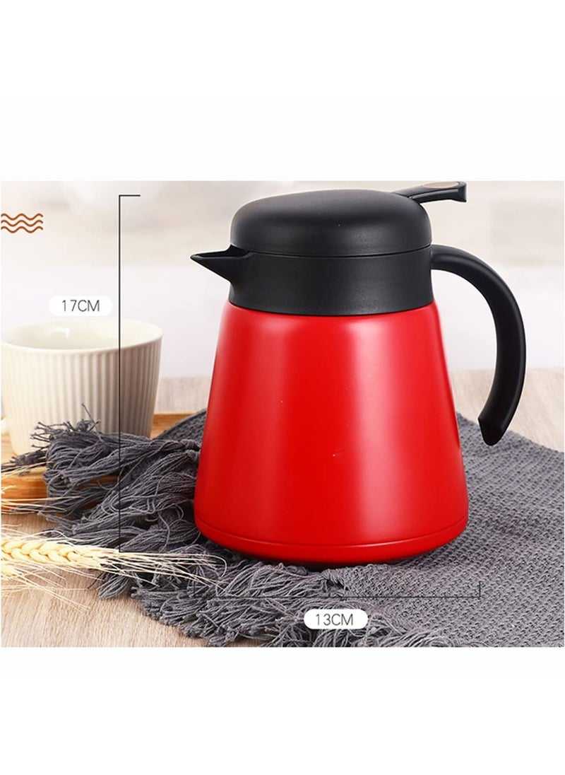 Coffee maker Stainless Steel Double Layer Coffee Thermos Pot Coffee Pot Vacuum Partition Pot(Red)