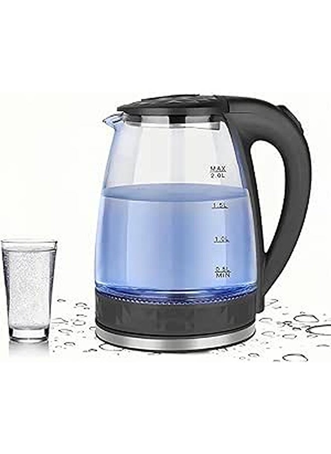 ADVANLUXE 2.0 Liters Borosilicate Glass Electric Kettle With Stylish Blue LED Interior, Fast Boiling Auto Shut Off Boil-Dry Protection Stainless Steel Filter BPA Free Hot Water Boiler