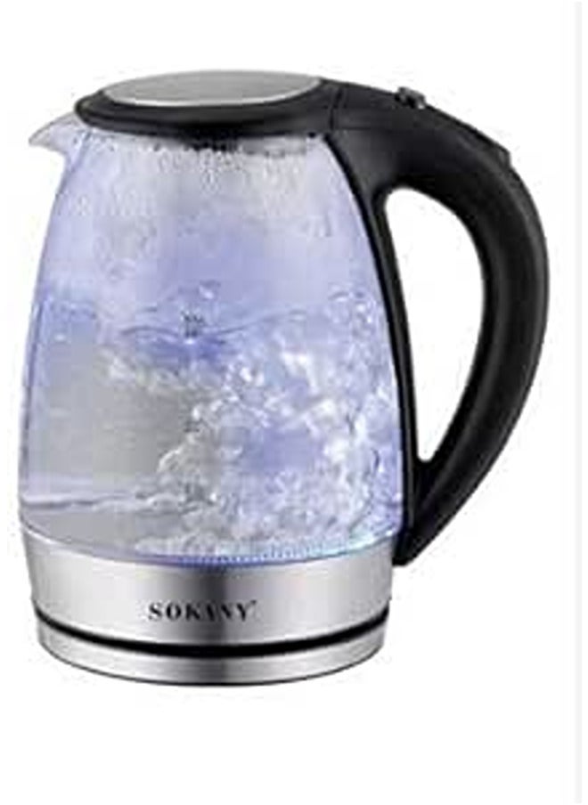 SOKANY BRAND ELECTRIC GLASS KETTLE WITH LED LIGHT, 2000 WATTS, 2.0L, BPA FREE, 1 YEAR WARRANTY