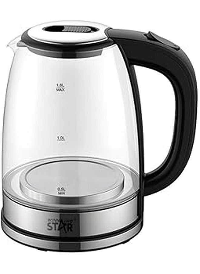 Winning Star 1500W Electric Kettle, 1.8L High Borosilicate Glass Auto Power Off, Overheat protection, Double Crystalian Control, Anti-Dry Burning Protection, Copper Cord