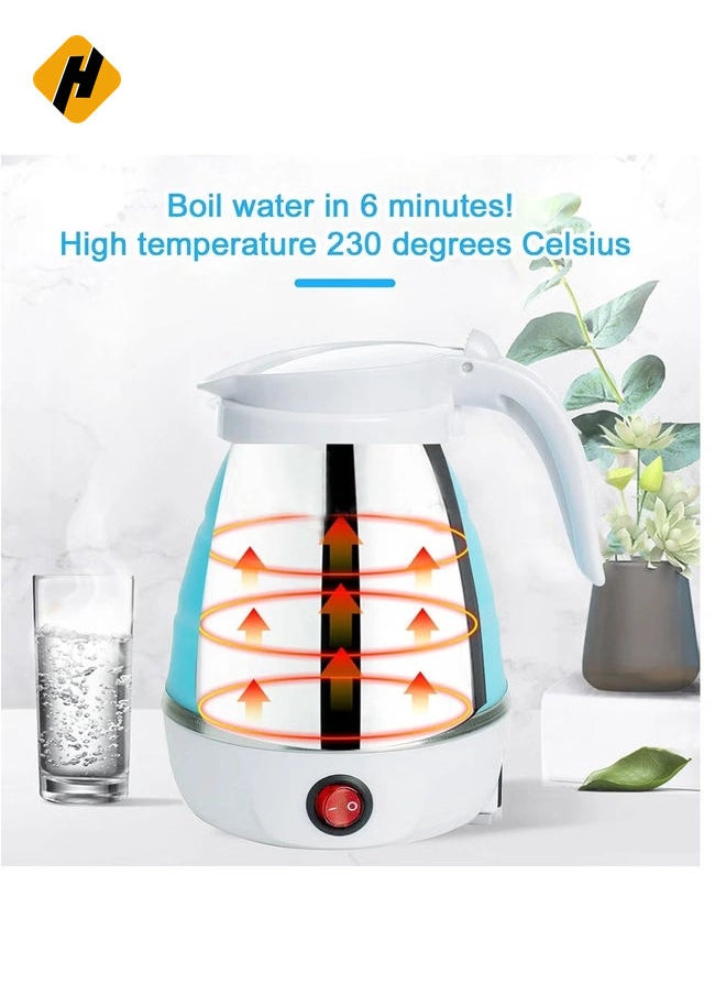 Portable Folding Electric Kettle Fast Boiling Foldable Electric Kettle for Travel Food Grade Silicone Boil Dry Protection Electric Kettle with Separable Power Cord for Hiking Camping
