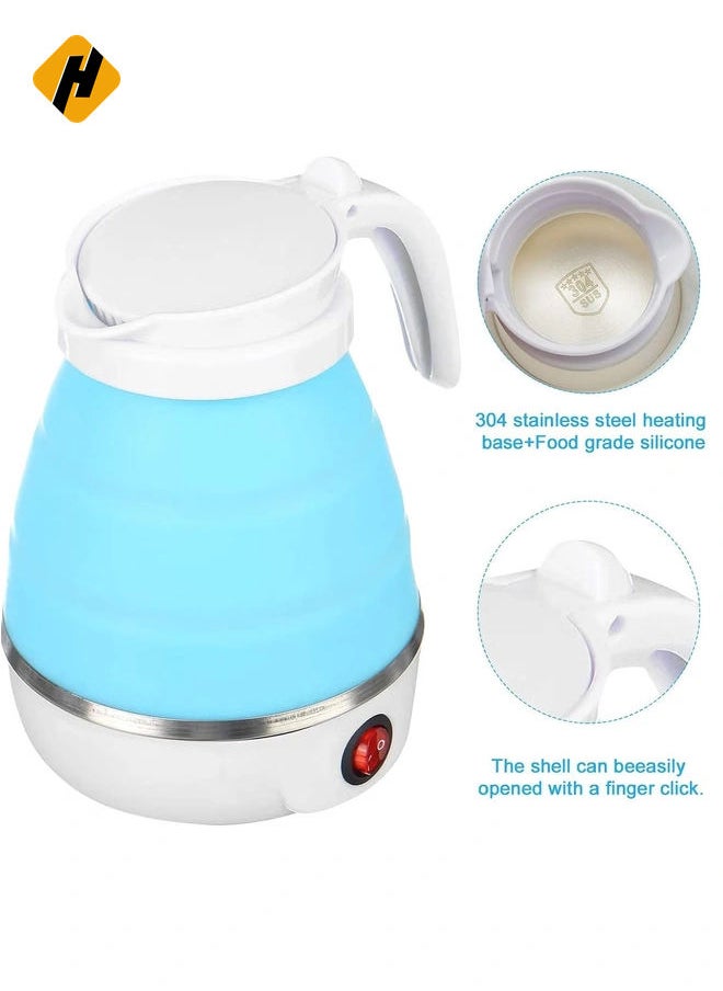 Portable Folding Electric Kettle Fast Boiling Foldable Electric Kettle for Travel Food Grade Silicone Boil Dry Protection Electric Kettle with Separable Power Cord for Hiking Camping