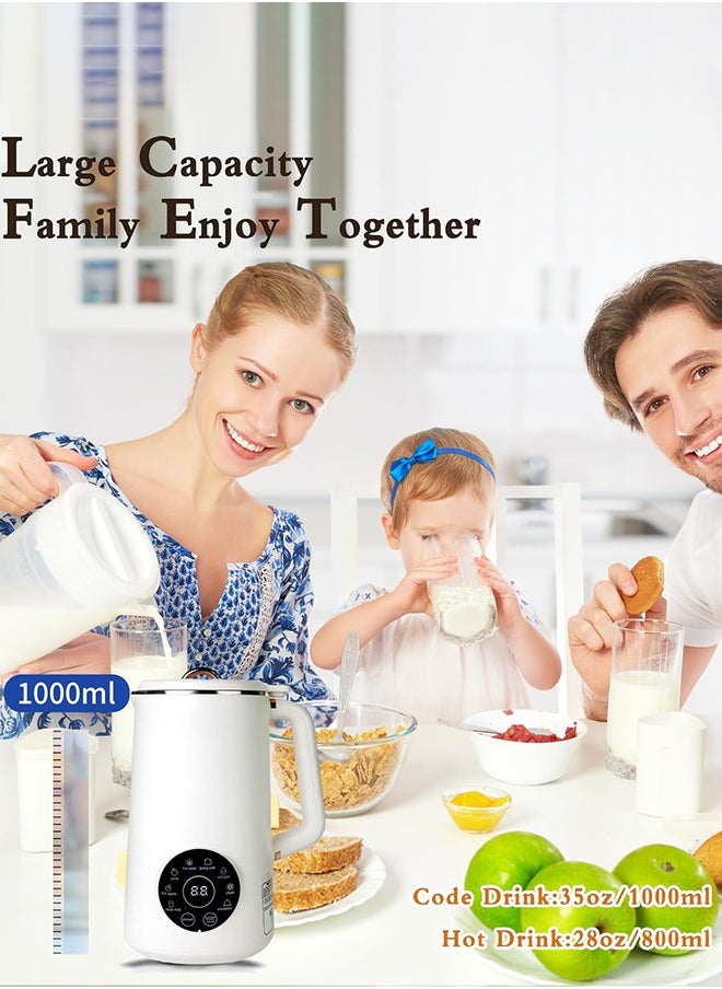 1000ml Nut Milk Maker Machine & Juicer,Multi Functional Automatic Homemade Plant-Based Cow Milk, Soy, Almond, Oat, Juice, Dairy Free Beverages Maker With 12H PreSet/AutoClean/KeepWarm/Boil