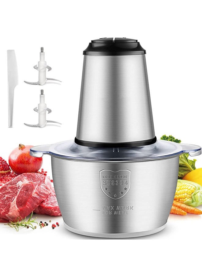 Electric Meat Grinder 3L Multifunction Stainless Steel Kitchen Food Processor for Meat Vegetables Onion Garlic Fruits Nuts 2 Speed Control Food Chopper for Home Kitchen Restaurants