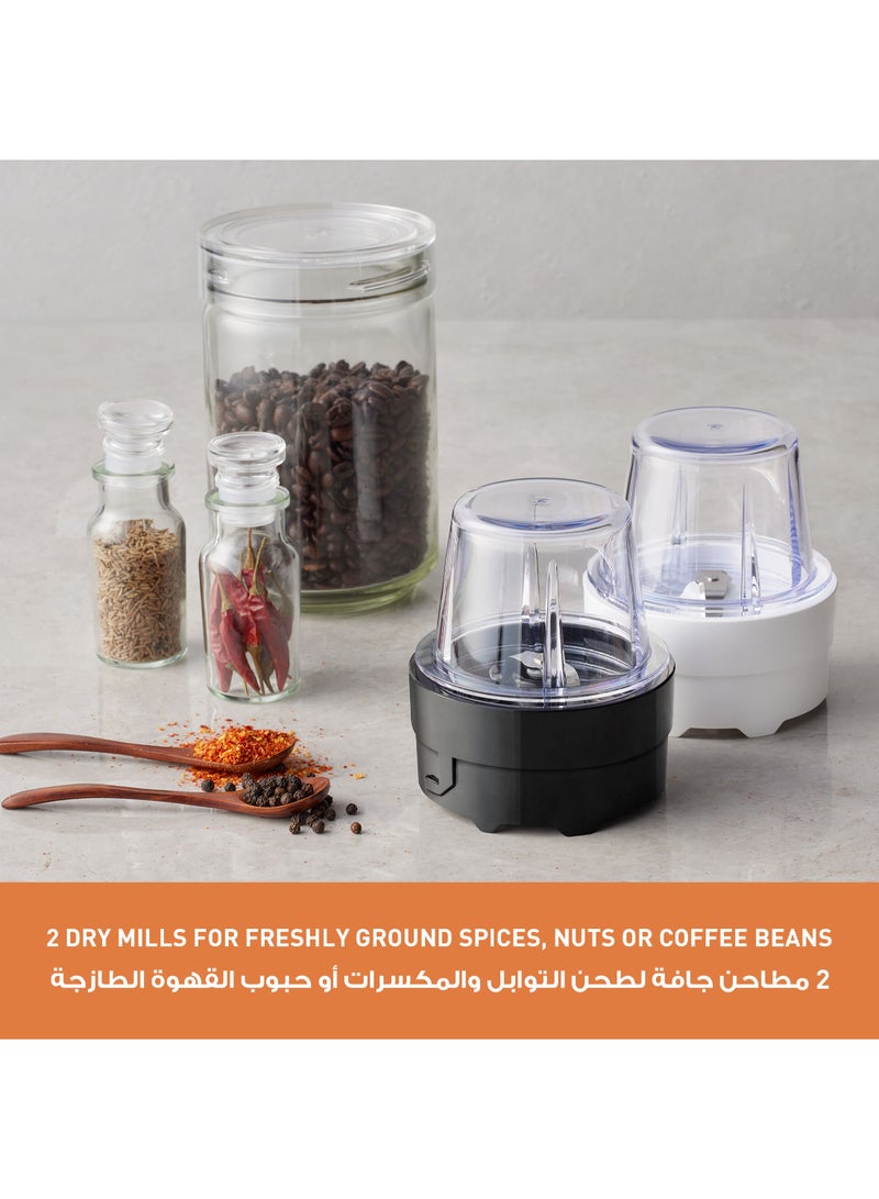 Blender With Powerful 450W Motor, Curved Stainless Steel Blade For Easy Cutting & Smooth Blending, 1.0L Plastic Jug For Easy Handling, 2 Dry Mill For Grinding , 2 Speed+1 Pulse, Safety Lock 1.45 L 450 W MX-CP3121KTZ Black