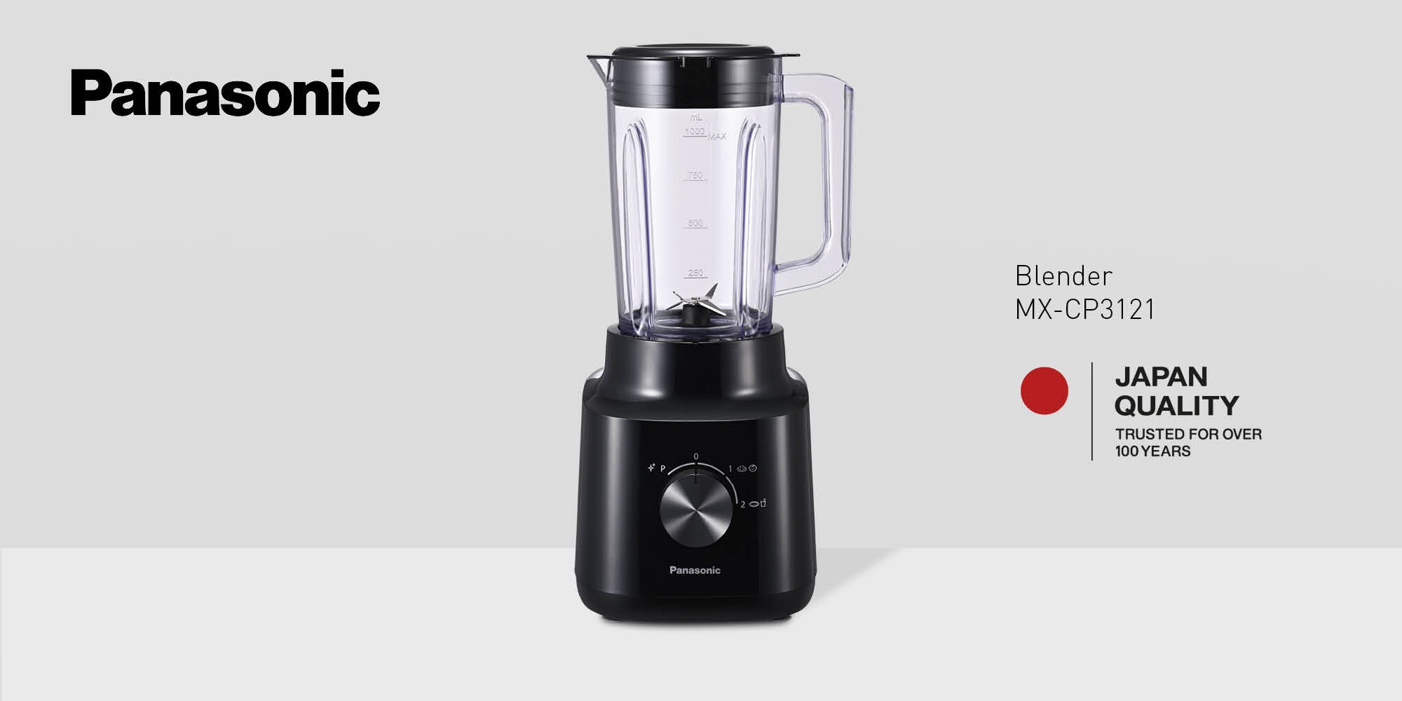 Blender With Powerful 450W Motor, Curved Stainless Steel Blade For Easy Cutting & Smooth Blending, 1.0L Plastic Jug For Easy Handling, 2 Dry Mill For Grinding , 2 Speed+1 Pulse, Safety Lock 1.45 L 450 W MX-CP3121KTZ Black