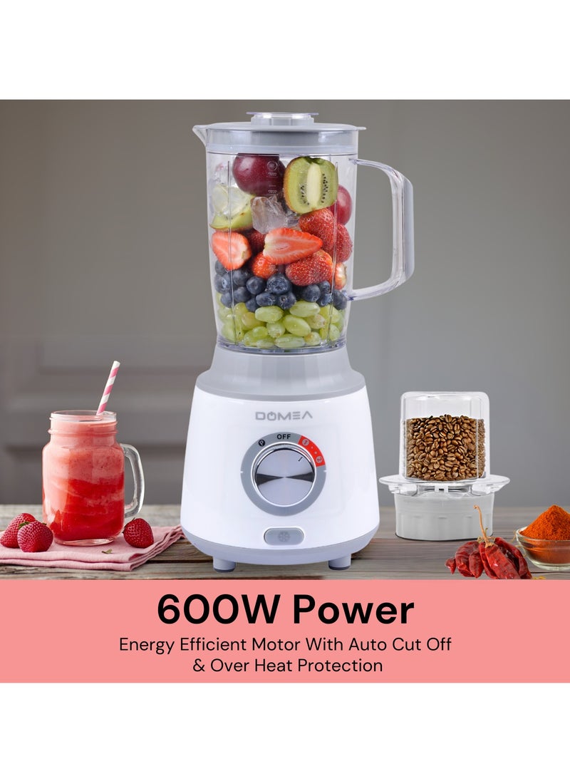 2-in-1 Blender & Grinder, 600W High-Speed Motor, 1.8L Juice Blender Jar + 300 ml Grinder Jar, 2-Speed + Pulse Function, Stainless Steel Blade, Ice Crushing, Coffee Grinding, Countertop Blender